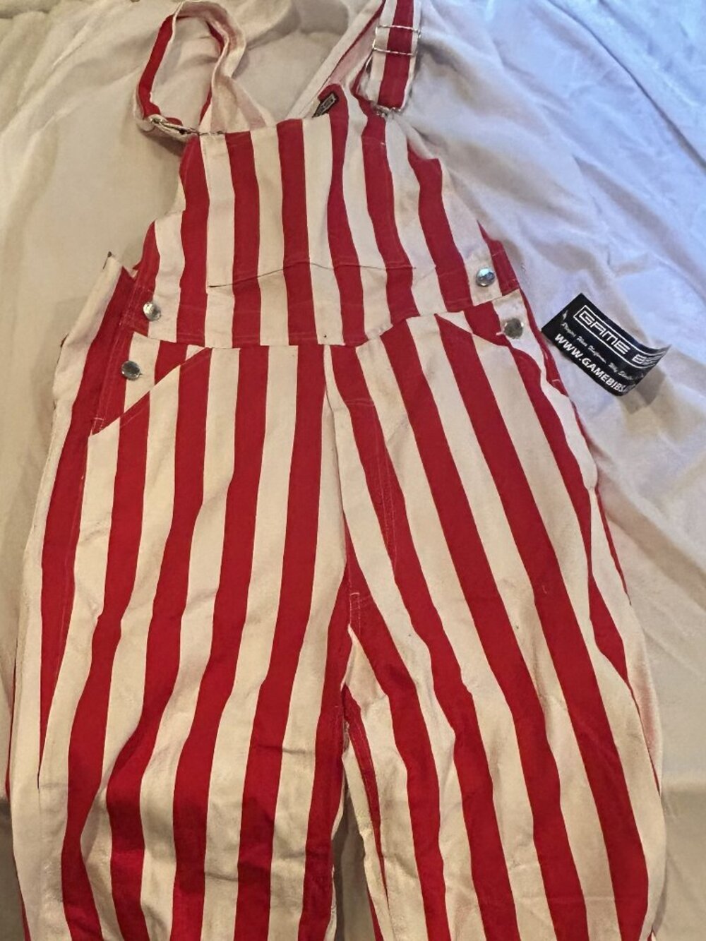 Game Bibs Adult Red and White Striped Game Day Overalls